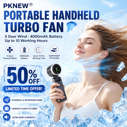 PKNEW® Portable Handheld Turbo Fan, 5 Gear Wind,4000mAh Battery Operated, Up to 10 Working Hours🌪️