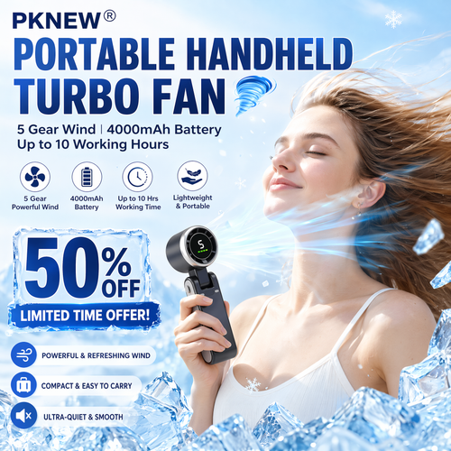PKNEW® Portable Handheld Turbo Fan, 5 Gear Wind,4000mAh Battery Operated, Up to 10 Working Hours🌪️