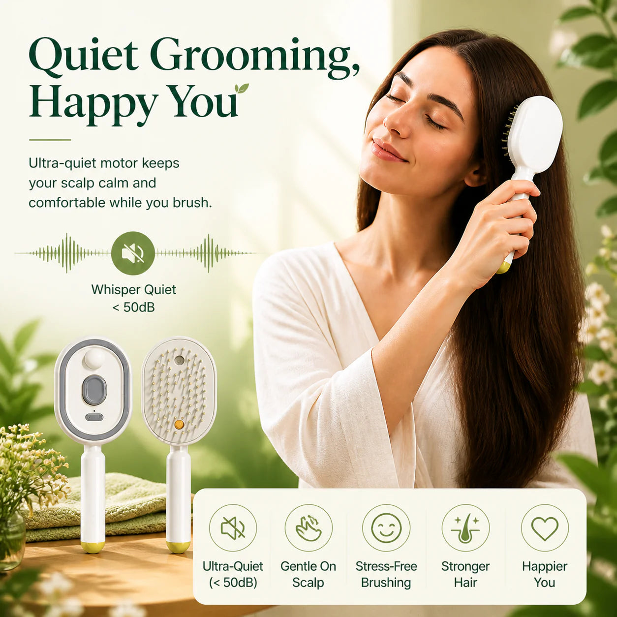 Devareon® 3-in-1 Electric Air Cushion Massage Comb with Mist Spray, Self-Cleaning Steam and Essential Oil Function, Rechargeable Scalp Massage Brush✨