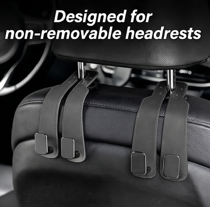 🥇4 Counts Car Seat Headrest Hook, Improved Car Seat Back Double Hooks for Kids' Toys Hats Masks Sunglasses, Soft Gentle Faux Leather