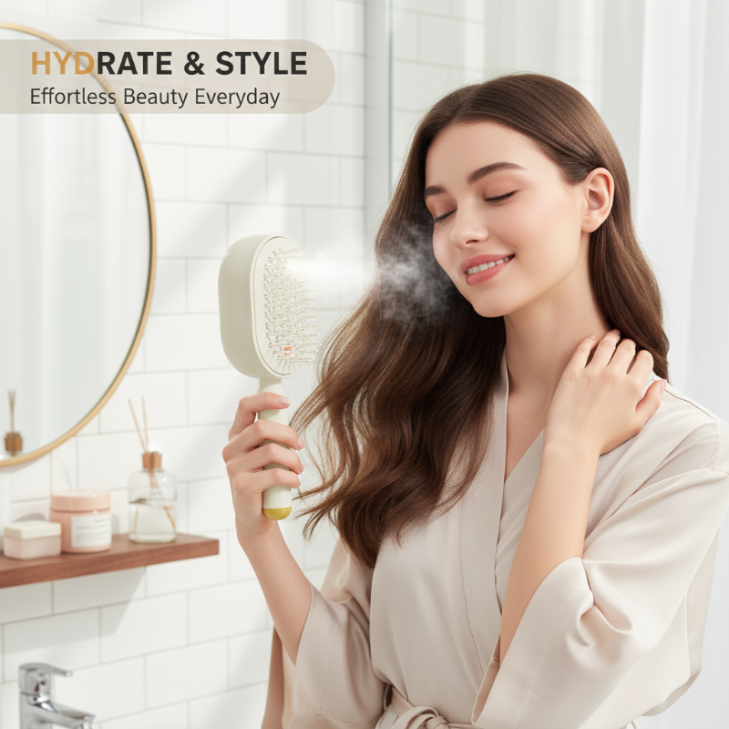 Devareon® 🥳 3-in-1 Electric Air Cushion Massage Comb with Mist Spray, Self-Cleaning Steam and Essential Oil Function, Rechargeable Scalp Massage Brush
