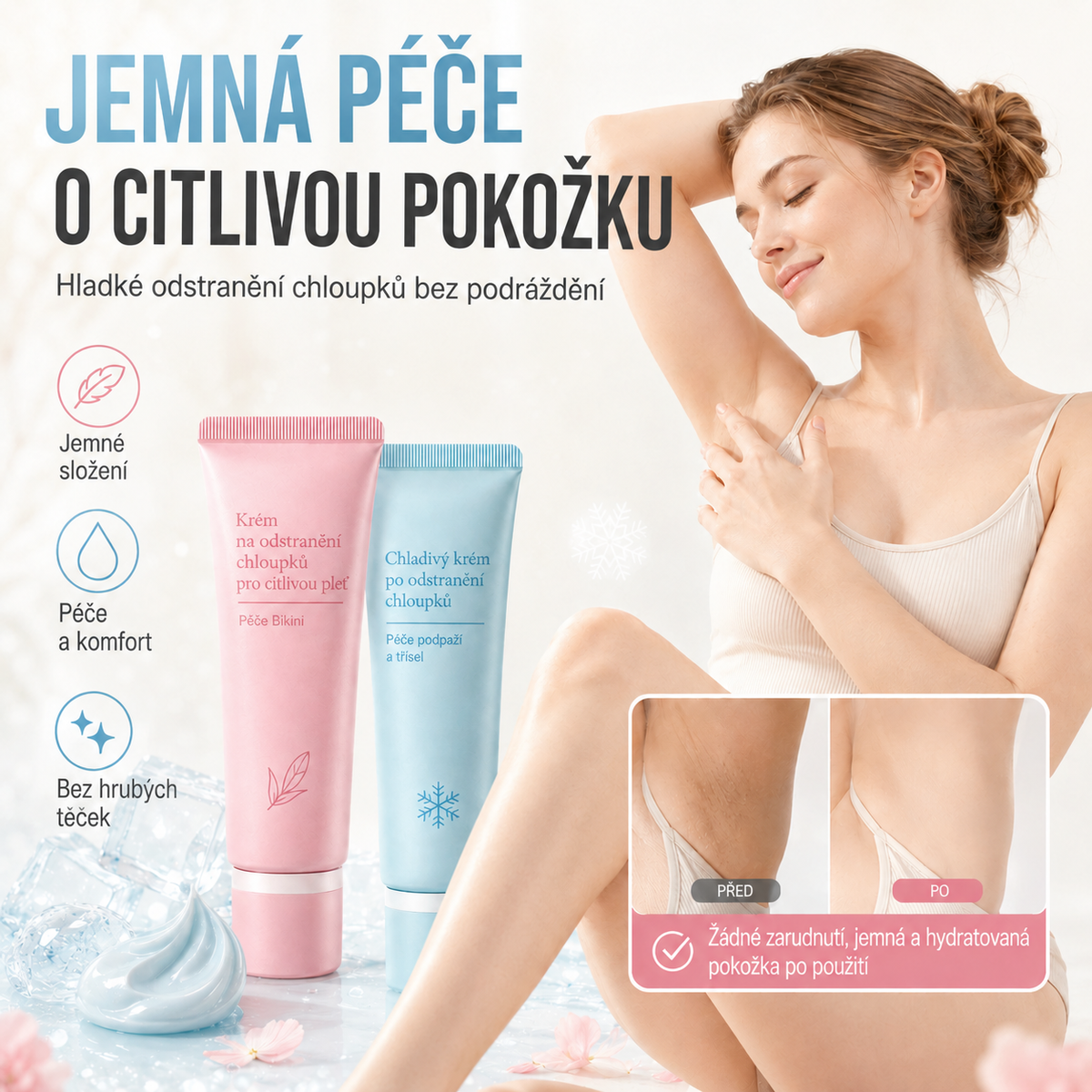 🌱Šetrný krém na bezbolestné odstranění chloupků 💧vhodný pro muže i ženy